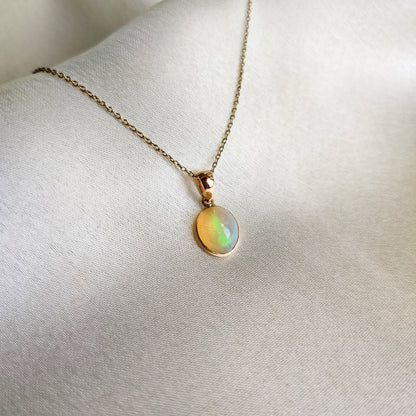 Natural Ethiopian Opal Pendant,14K Solid Gold Opal Pendant, Solid Gold Pendant Necklace, October Birthstone, Anniversary Gift, Birthday Gift