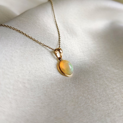 Natural Ethiopian Opal Pendant,14K Solid Gold Opal Pendant, Solid Gold Pendant Necklace, October Birthstone, Anniversary Gift, Birthday Gift