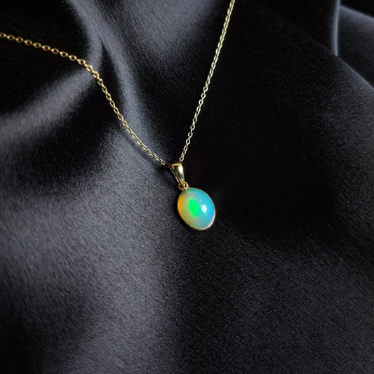 Natural Ethiopian Opal Pendant,14K Solid Gold Opal Pendant, Solid Gold Pendant Necklace, October Birthstone, Anniversary Gift, Birthday Gift