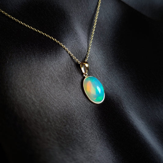 Natural Ethiopian Opal Pendant, 14K Solid Gold Opal Pendant, Solid Gold Pendant, October Birthstone, Christmas Gift, Opal Bezel Pendant