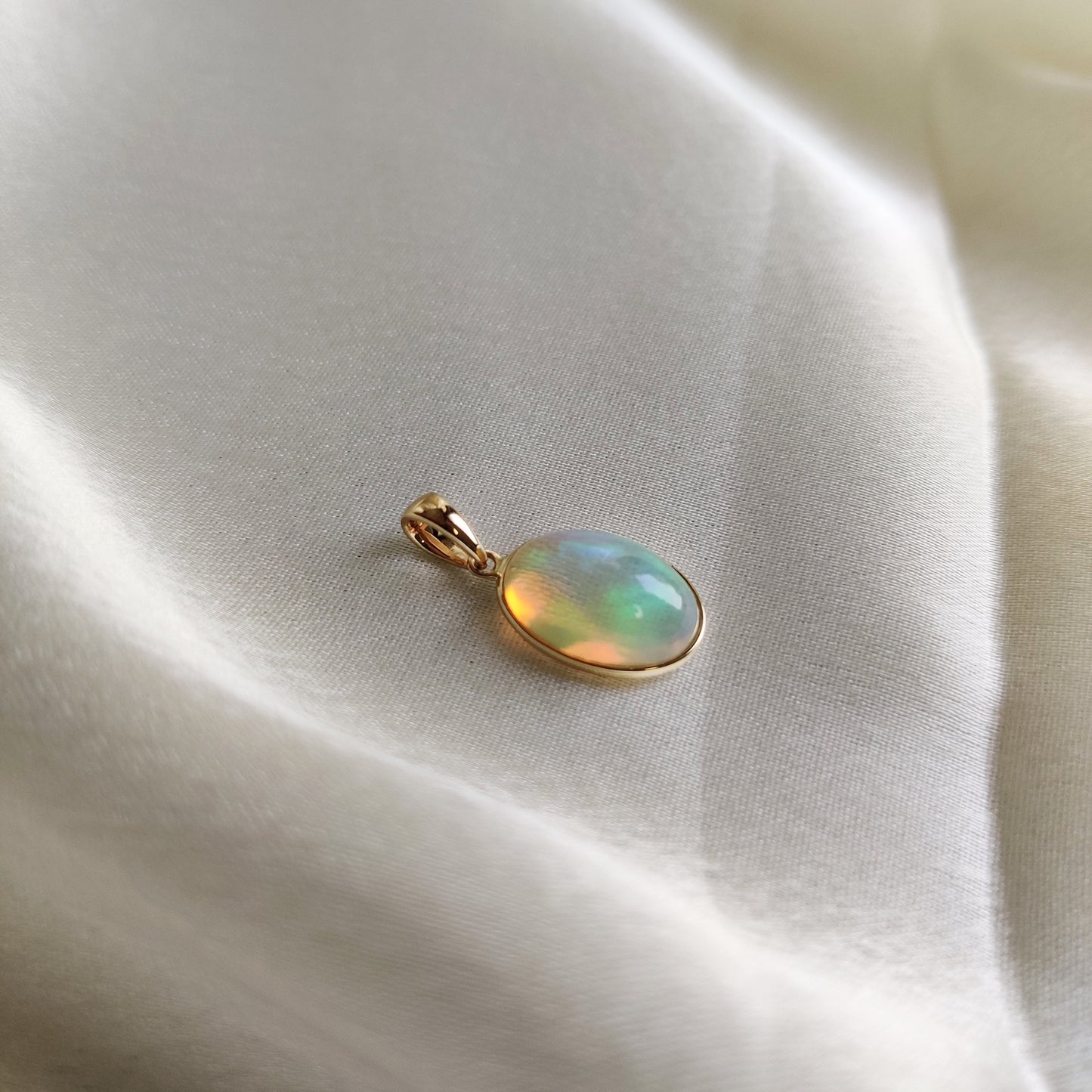 Natural Ethiopian Opal Pendant, 14K Solid Gold Opal Pendant, Solid Gold Pendant, October Birthstone, Christmas Gift, Opal Bezel Pendant