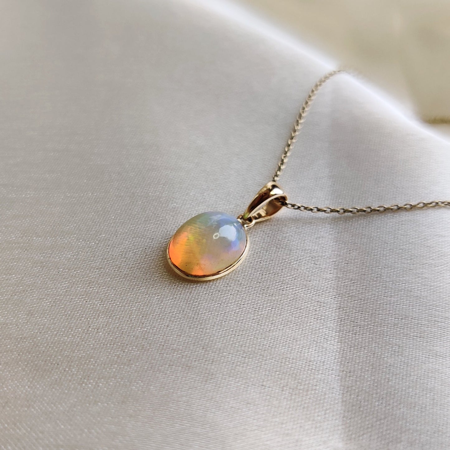 Natural Ethiopian Opal Pendant,14K Solid Gold Opal Pendant, Solid Gold Pendant Necklace, October Birthstone, Anniversary Gift, Birthday Gift