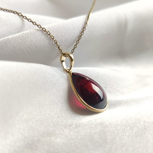 Natural Garnet Pendant, 14K Solid Yellow Gold Garnet Pendant, January Birthstone Pendant, Bezel Pendant, Pear Pendant, Garnet Jewelry