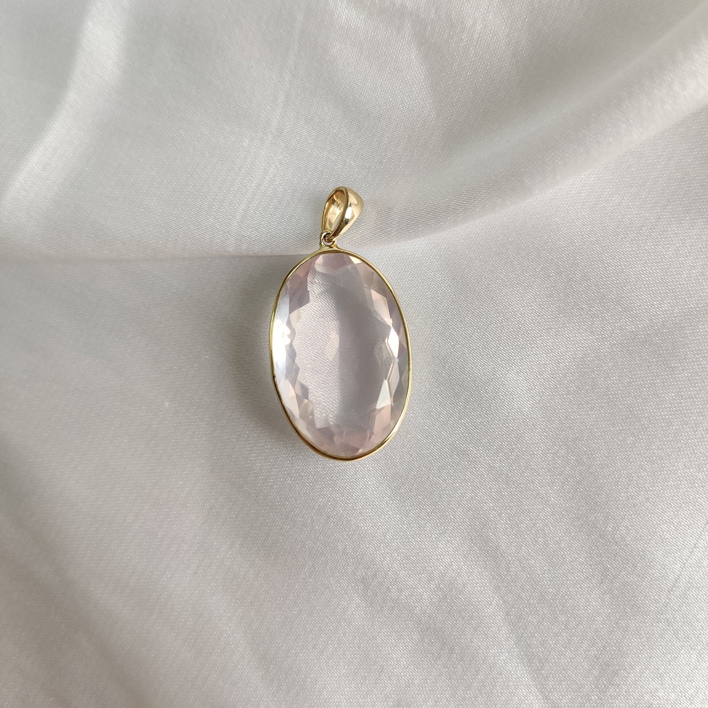 Natural Rose Quartz Pendant, 14K Solid Yellow Gold Rose Quartz Pendant, January Birthstone, Bezel Pendant, Oval Pendant, Christmas Present