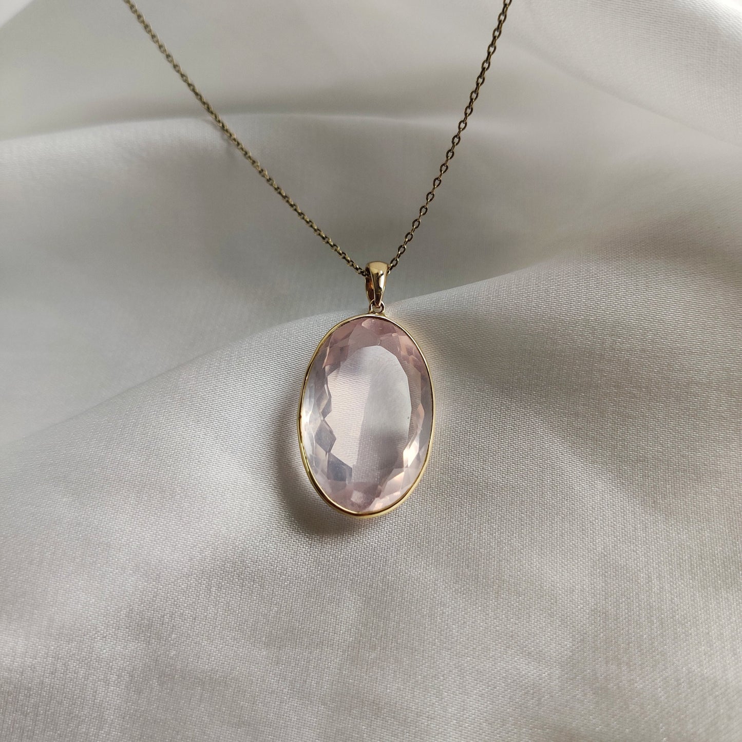 Natural Rose Quartz Pendant, 14K Solid Yellow Gold Rose Quartz Pendant, January Birthstone, Bezel Pendant, Oval Pendant, Christmas Present