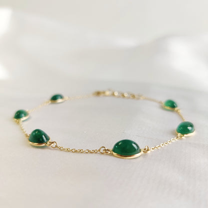 Natural Emerald Bracelet, 14K Yellow Gold Emerald Bracelet, Solid Gold Chain Bracelet, Emerald Jewelry, May Birthstone, Dainty Bracelet