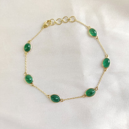 Natural Emerald Bracelet, 14K Yellow Gold Emerald Bracelet, Solid Gold Chain Bracelet, Emerald Jewelry, May Birthstone, Dainty Bracelet