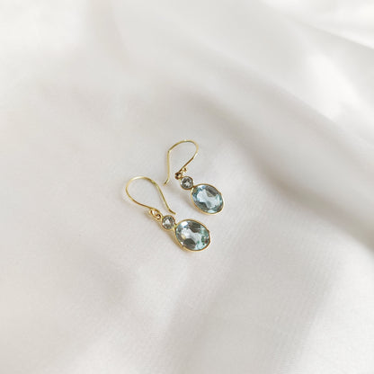 Natural Sky Blue Topaz Earrings, 14K Solid Yellow Gold Earrings, Bezel Earrings, December Birthstone, Dainty Earrings, Topaz Jewelry