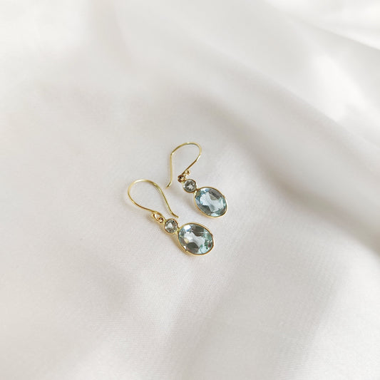 Natural Sky Blue Topaz Earrings, 14K Solid Yellow Gold Earrings, Bezel Earrings, December Birthstone, Dainty Earrings, Topaz Jewelry