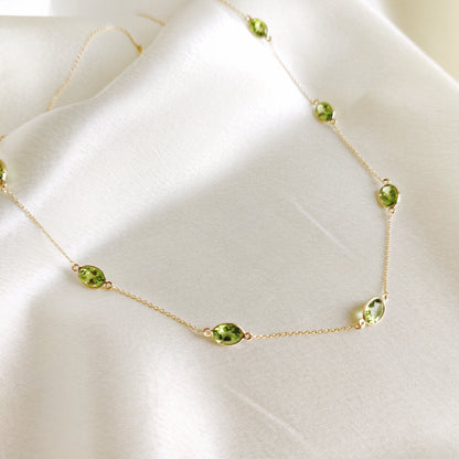 Natural Peridot Necklace, 14K Solid Yellow Gold Peridot Necklace, August Birthstone, Dainty Necklace, Bezel Setting Layering Necklace