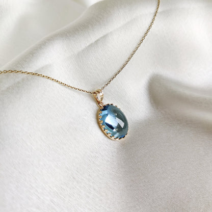 Natural Sky Blue Topaz Pendant, 14K Solid Yellow Gold Blue Topaz Pendant, December Birthstone Pendant, Crown Bezel Pendant, Topaz Jewelry