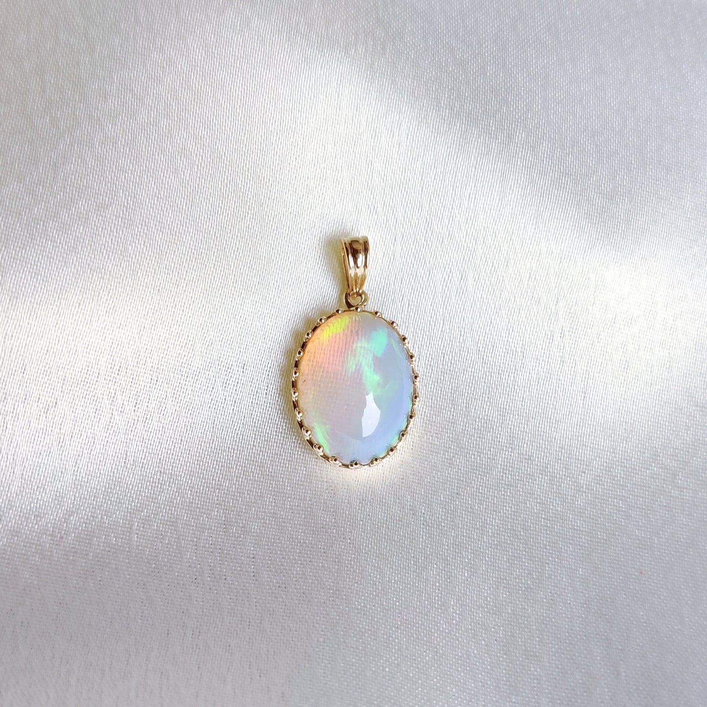 Natural Ethiopion Opal Pendant, 14K Solid Yellow Gold Opal Pendant, October Birthstone Pendant, Crown Bezel Pendant, Opal Jewelry