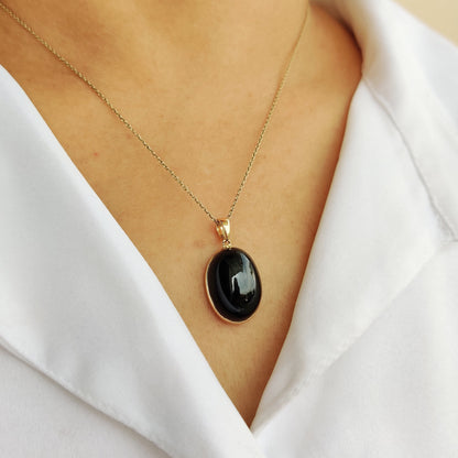 Natural Black Star Diopside Pendant, 14K Solid Gold Black Star Pendant, Bezel Pendant, March Birthstone, Oval Pendant, Christmas Gift