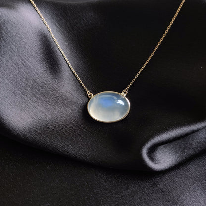 Natural Rainbow Moonstone Necklace, 14K Solid Gold Moonstone Pendant, Yellow Gold Necklace Pendant, Blue Moonstone Jewelry, June Birthstone