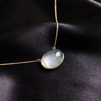 Natural Rainbow Moonstone Necklace, 14K Solid Gold Moonstone Pendant, Yellow Gold Necklace Pendant, Blue Moonstone Jewelry, June Birthstone