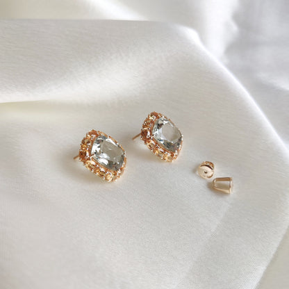 Natural Green Amethyst & Citrine Earrings, 14K Solid Yellow Gold Studs, February November Birthstone, Anniversary Present, Christmas Present