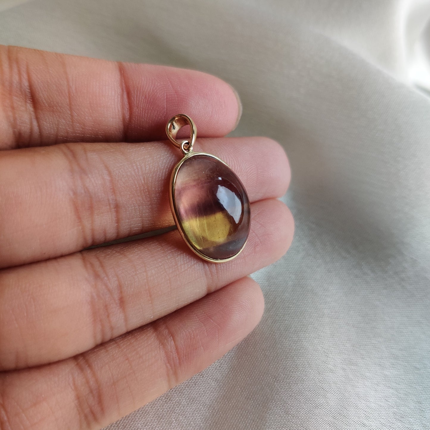 Natural Fluorite Pendant, 14K Solid Gold Fluorite Pendant, Bezel Pendant, March Birthstone, Oval Pendant, Christmas Gift, Flourite Jewelry