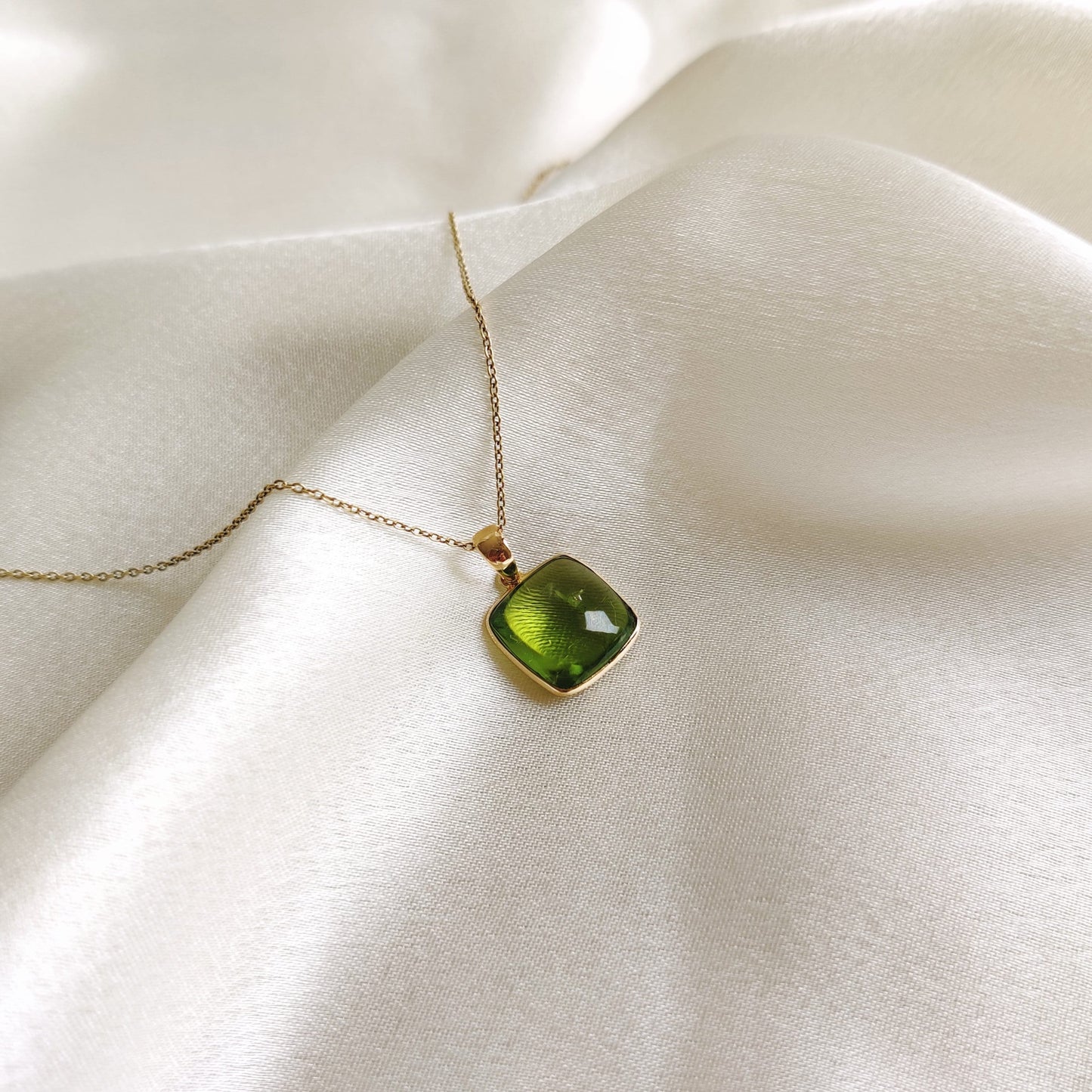 Natural Peridot Pendant, 14K Solid Yellow Gold Peridot Pendant, August Birthstone Pendant, Bezel Pendant, Square Pendant, Christmas Gift