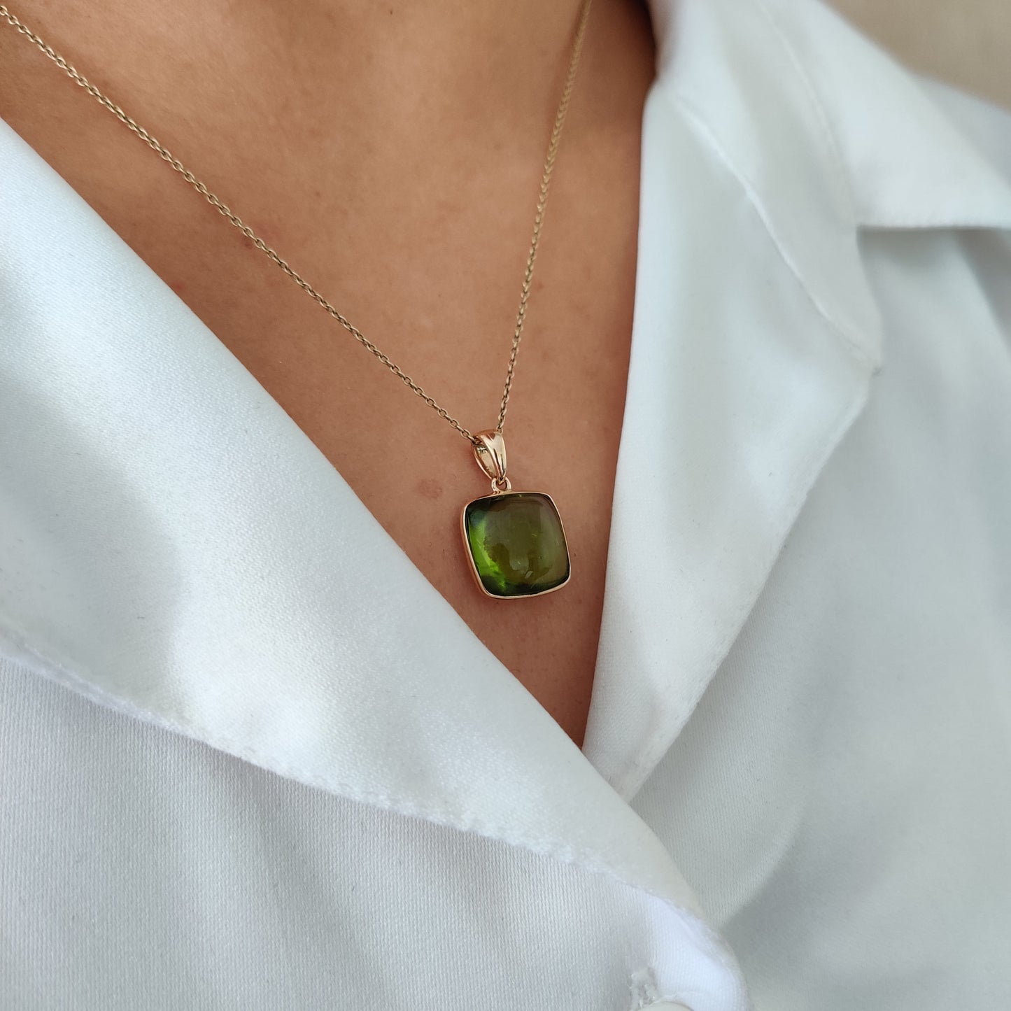 Natural Peridot Pendant, 14K Solid Yellow Gold Peridot Pendant, August Birthstone Pendant, Bezel Pendant, Square Pendant, Christmas Gift