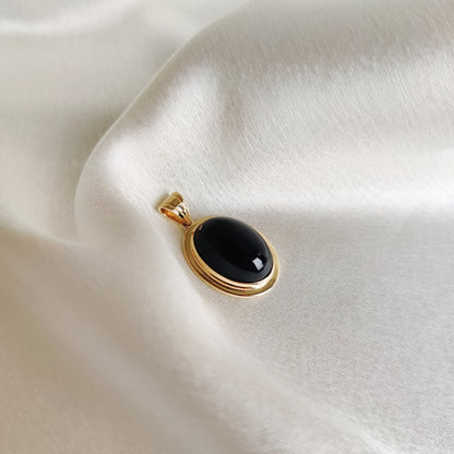 Natural Black Onyx Pendant, 14K Solid Yellow Gold Black Onyx Pendant, December Birthstone Pendant, Oval Bezel Pendant, Christmas Present