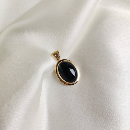 Natural Black Onyx Pendant, 14K Solid Yellow Gold Black Onyx Pendant, December Birthstone Pendant, Oval Bezel Pendant, Christmas Present