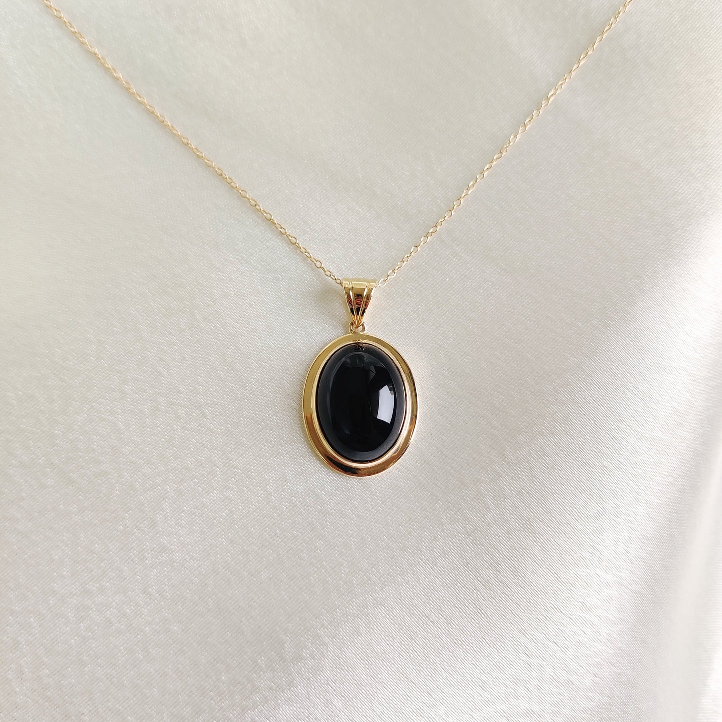 Natural Black Onyx Pendant, 14K Solid Yellow Gold Black Onyx Pendant, December Birthstone Pendant, Oval Bezel Pendant, Christmas Present