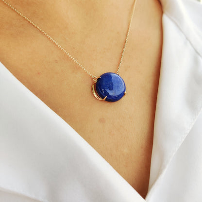 Natural Lapis Lazuli Pendant, 14K Solid Yellow Gold Lapis Lazuli Pendant, September Birthstone, Gold Lapis Necklace, Lapis Layering necklace