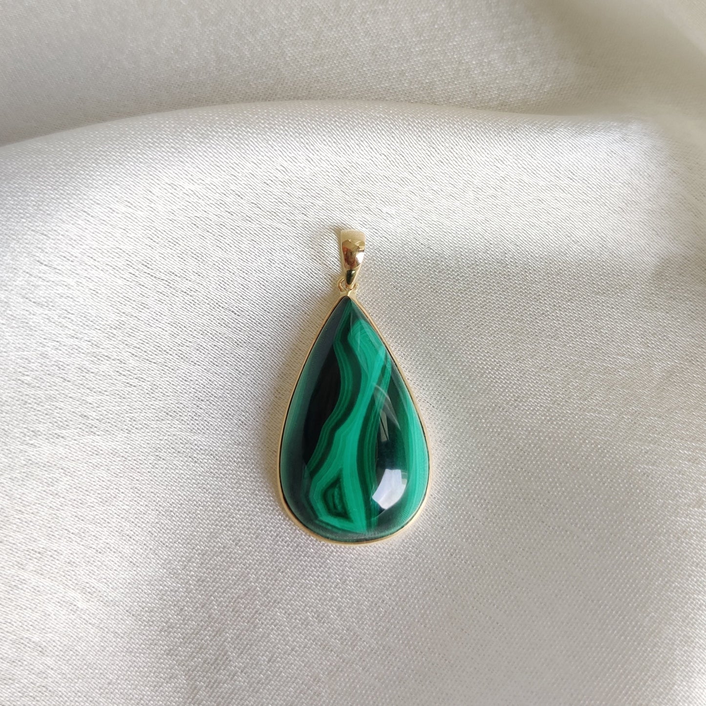 Natural Malachite Pendant, Malachite Pendant Set in 14K Solid Yellow Gold, May Birthstone Pendant, Pear Bezel Pendant, Malachite Jewelry