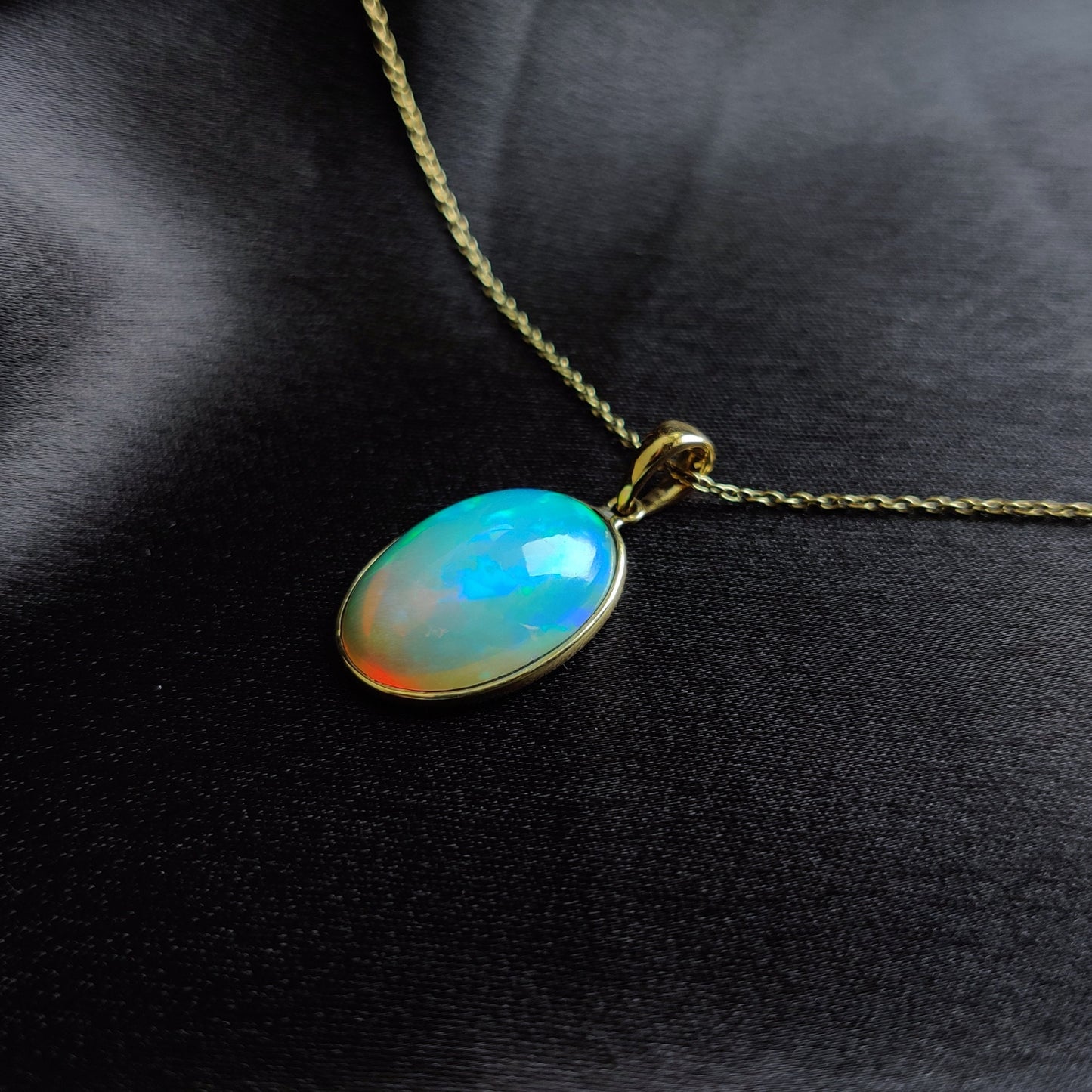 Natural Ethiopian Opal Pendant, 14K Solid Yellow Gold Opal Pendant, Opal Jewelry, October Birthstone, Christmas Gift, Opal Bezel Pendant