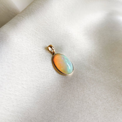 Natural Ethiopian Opal Pendant, 14K Solid Yellow Gold Opal Pendant, Opal Jewelry, October Birthstone, Christmas Gift, Opal Bezel Pendant