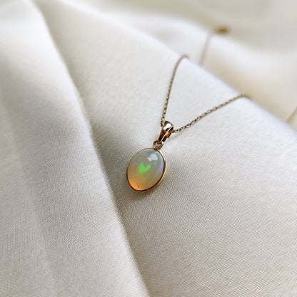 Natural Ethiopian Opal Pendant,14K Solid Gold Opal Pendant, Solid Gold Pendant Necklace, October Birthstone, Anniversary Gift, Birthday Gift