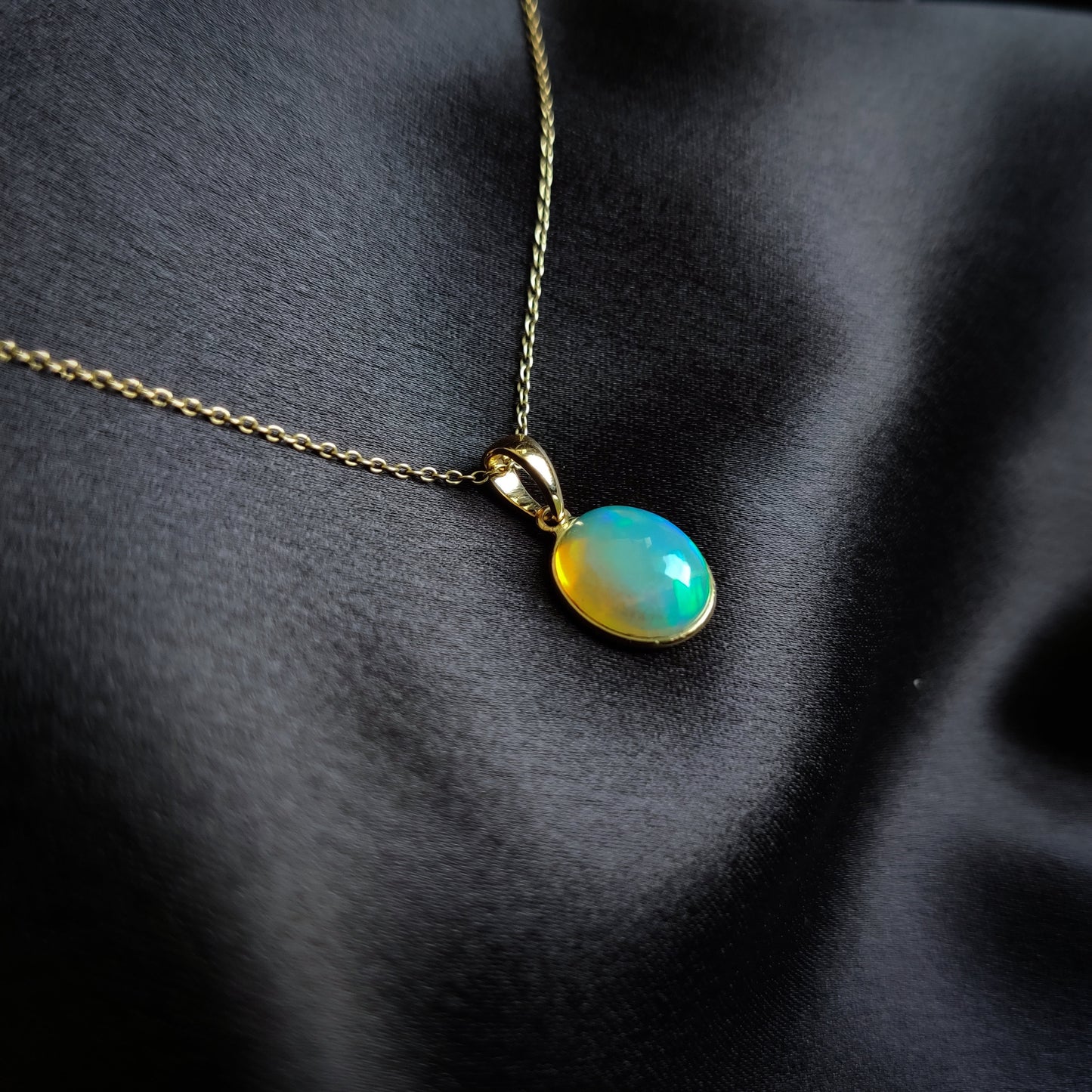 Natural Ethiopian Opal Pendant,14K Solid Gold Opal Pendant, Solid Gold Pendant Necklace, October Birthstone, Anniversary Gift, Birthday Gift