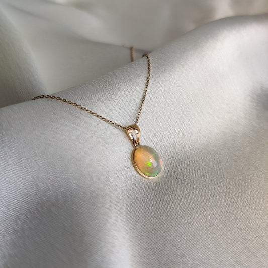 Natural Ethiopian Opal Pendant,14K Solid Gold Opal Pendant, Solid Gold Pendant Necklace, October Birthstone, Anniversary Gift, Birthday Gift