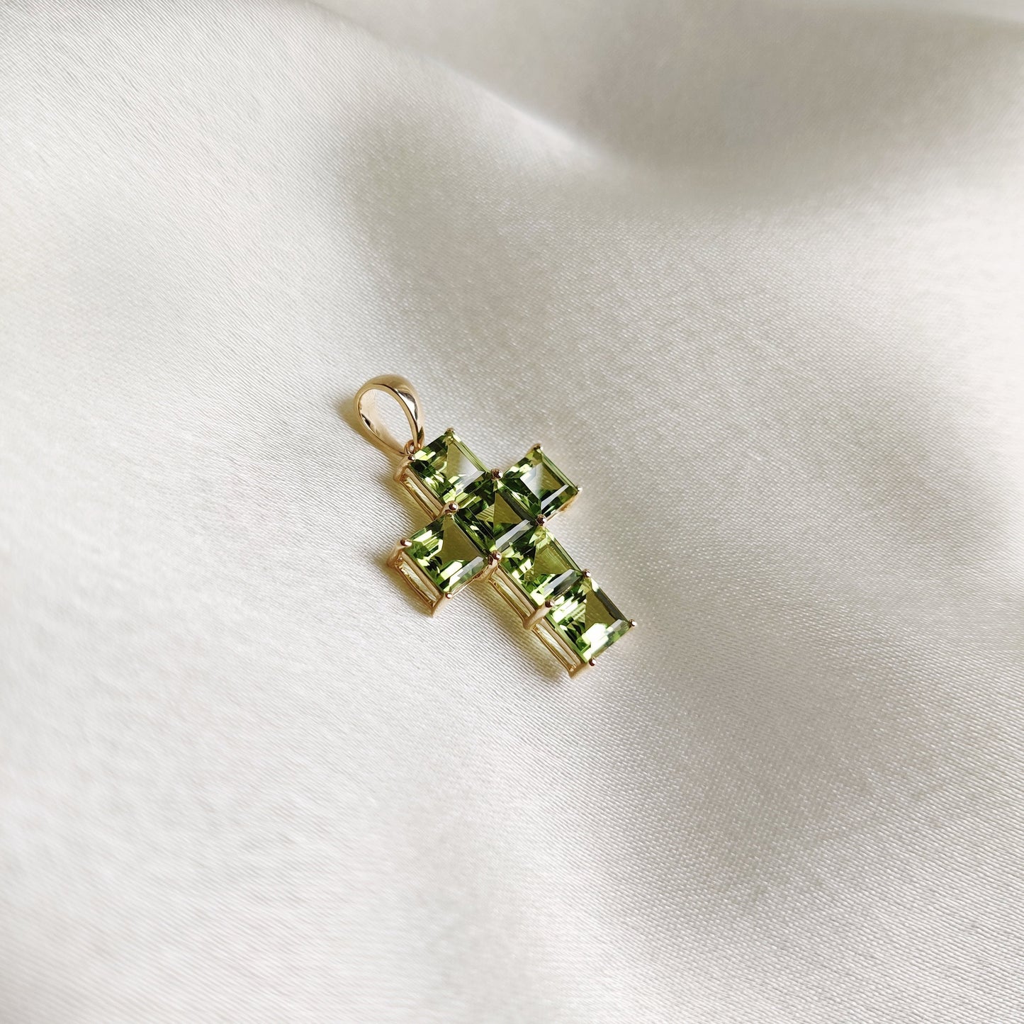 Natural Peridot Cross Pendant, 14K Solid Yellow Gold Peridot Pendant, August Birthstone Pendant, Holy Cross Dainty Pendant, Christmas Gift