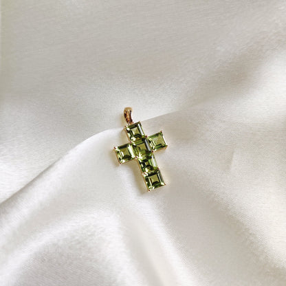 Natural Peridot Cross Pendant, 14K Solid Yellow Gold Peridot Pendant, August Birthstone Pendant, Holy Cross Dainty Pendant, Christmas Gift