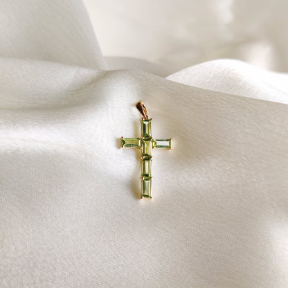 Natural Peridot Cross Pendant, 14K Solid Yellow Gold Peridot Pendant, August Birthstone Pendant, Holy Cross Pendant, Peridot Jewelry