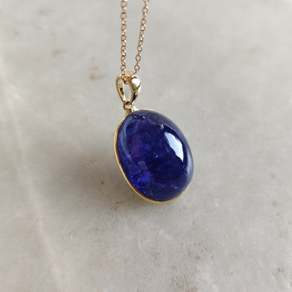 Natural Tanzanite Pendant, 14K Solid Yellow Gold Tanzanite Pendant, December Birthstone, Bezel Pendant, Oval Pendant, Christmas Gift