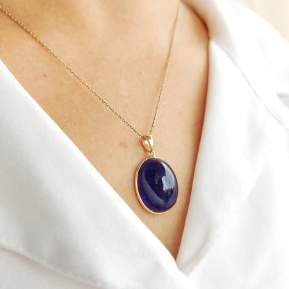 Natural Tanzanite Pendant, 14K Solid Yellow Gold Tanzanite Pendant, December Birthstone, Bezel Pendant, Oval Pendant, Christmas Gift