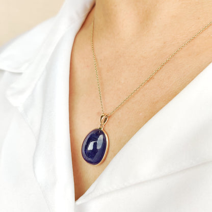 Natural Tanzanite Pendant, 14K Solid Yellow Gold Tanzanite Pendant, December Birthstone, Bezel Pendant, Oval Pendant, Christmas Gift