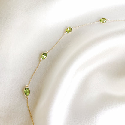 Natural Peridot Necklace, 14K Solid Yellow Gold Peridot Necklace, August Birthstone, Dainty Necklace, Bezel Setting Layering Necklace