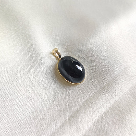 Natural Black Star Diopside Pendant, 14K Solid Gold Black Star Pendant, Bezel Pendant, March Birthstone, Oval Pendant, Christmas Gift