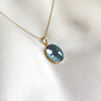 Natural Sky Blue Topaz Pendant, 14K Solid Yellow Gold Blue Topaz Pendant, December Birthstone Pendant, Crown Bezel Pendant, Topaz Jewelry