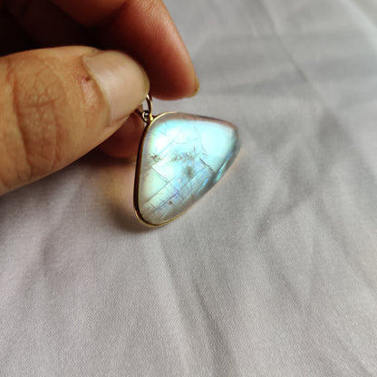 Natural Rainbow Moonstone Pendant, 14K Solid Yellow Gold Rainbow Moonstone Pendant, June Birthstone, Bezel Pendant, Christmas Present