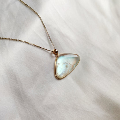 Natural Rainbow Moonstone Pendant, 14K Solid Yellow Gold Rainbow Moonstone Pendant, June Birthstone, Bezel Pendant, Christmas Present