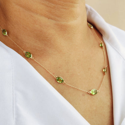 Natural Peridot Necklace, 14K Solid Yellow Gold Peridot Necklace, August Birthstone, Dainty Necklace, Bezel Setting Layering Necklace