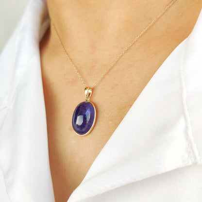 Natural Tanzanite Pendant, 14K Solid Yellow Gold Tanzanite Pendant, December Birthstone, Bezel Pendant, Oval Pendant, Christmas Gift