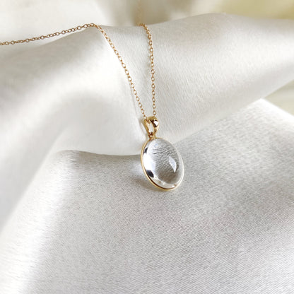 Natural Clear Quartz Pendant, 14K Gold Clear Quartz Pendant, Solid Gold Bezel Pendant, April Birthstone, Christmas Gift, Quartz Jewelry