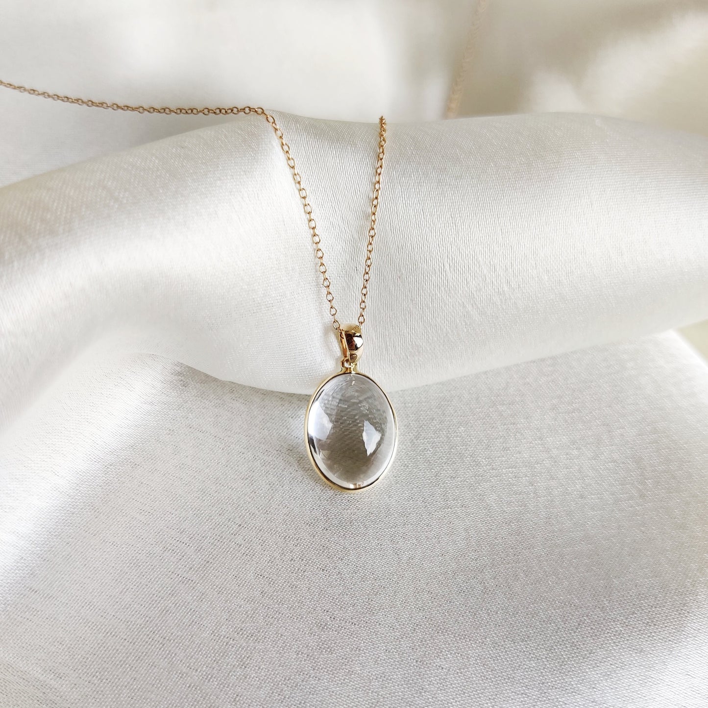 Natural Clear Quartz Pendant, 14K Gold Clear Quartz Pendant, Solid Gold Bezel Pendant, April Birthstone, Christmas Gift, Quartz Jewelry