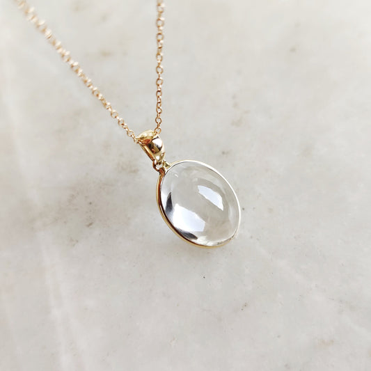 Natural Clear Quartz Pendant, 14K Gold Clear Quartz Pendant, Solid Gold Bezel Pendant, April Birthstone, Christmas Gift, Quartz Jewelry