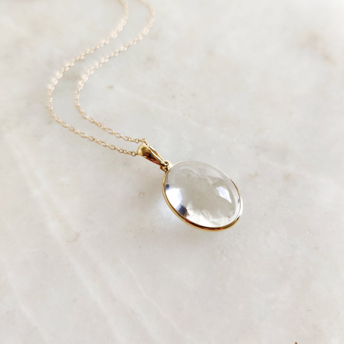 Natural Clear Quartz Pendant, 14K Gold Clear Quartz Pendant, Solid Gold Bezel Pendant, April Birthstone, Christmas Gift, Quartz Jewelry